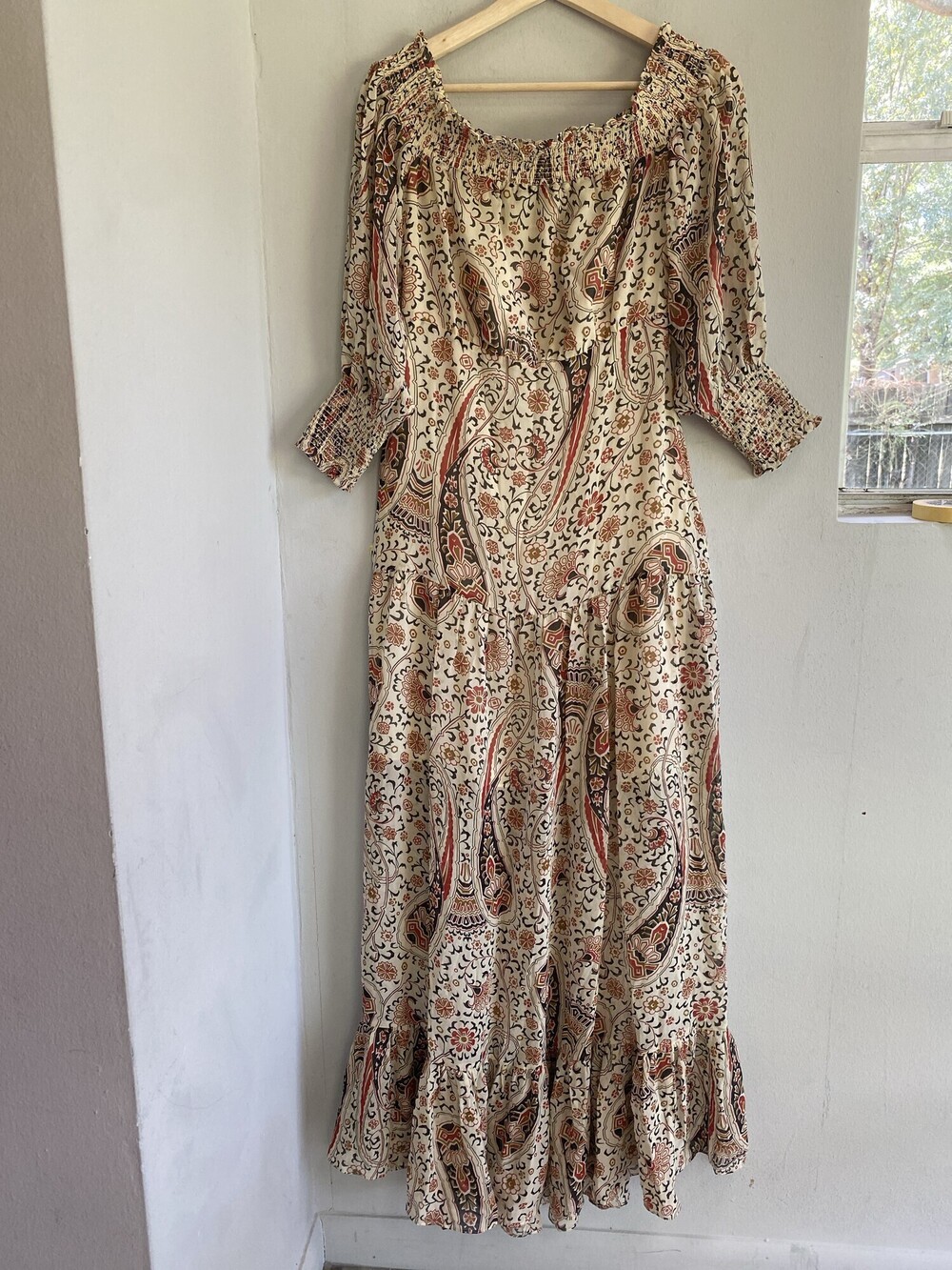 Rare Veronica Beard Derby Paisley Silk Off Shoulder Ruffle Hem Maxi Dress Size 4